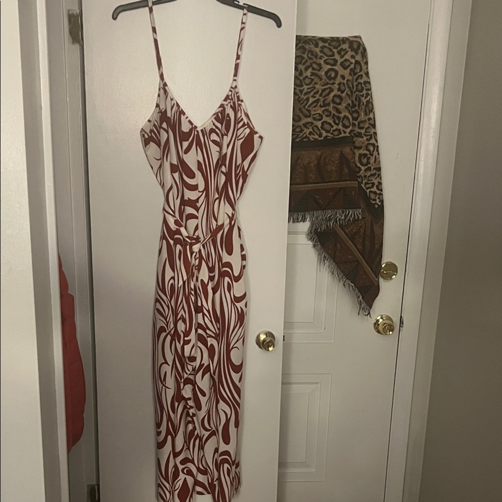 Women’s White and burgundy Printed Slip jumpsuit